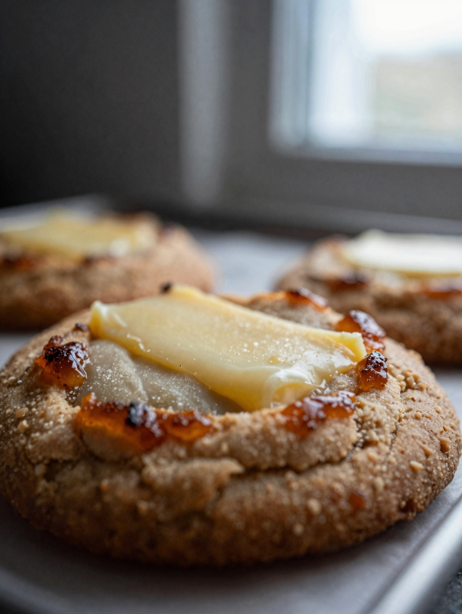 Close-up of brown butter cookie showing caramelized edges
