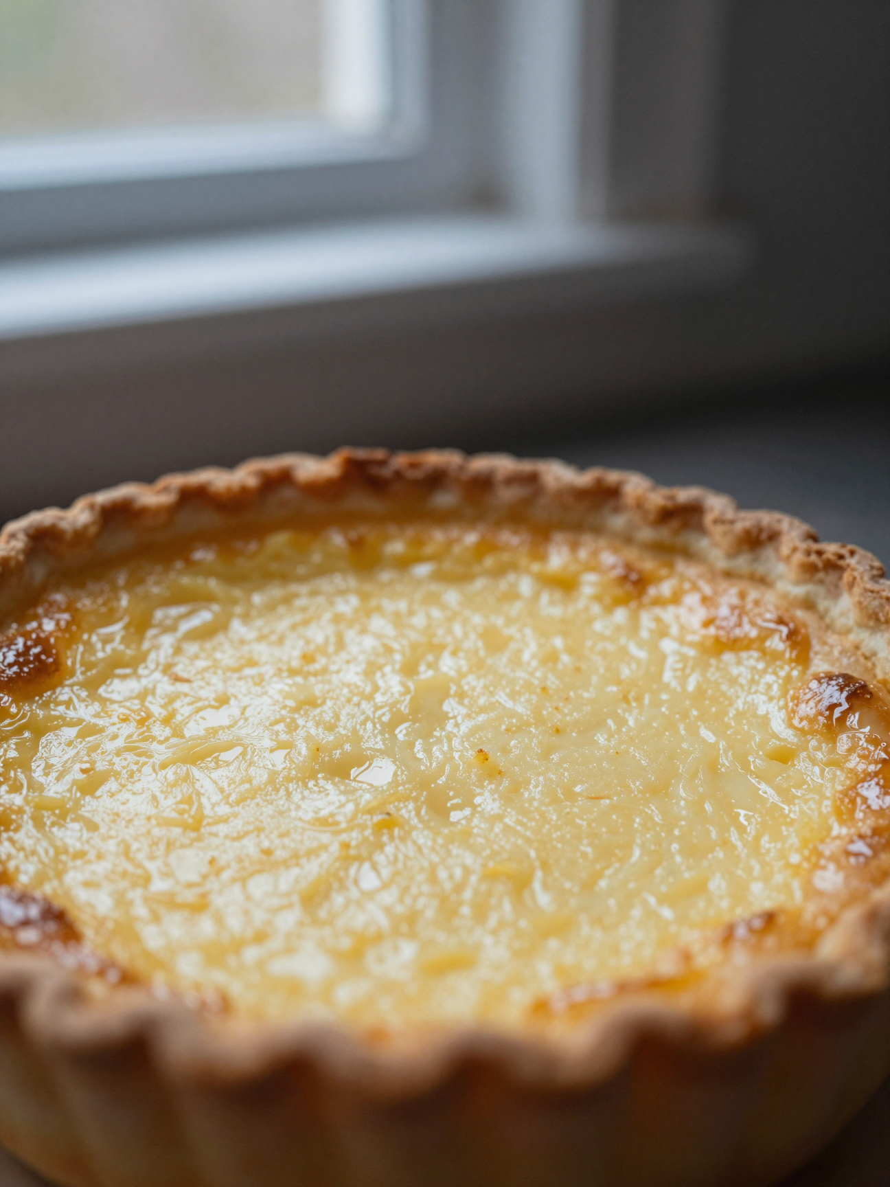 Close-up of crustless quiche showing set egg custard texture