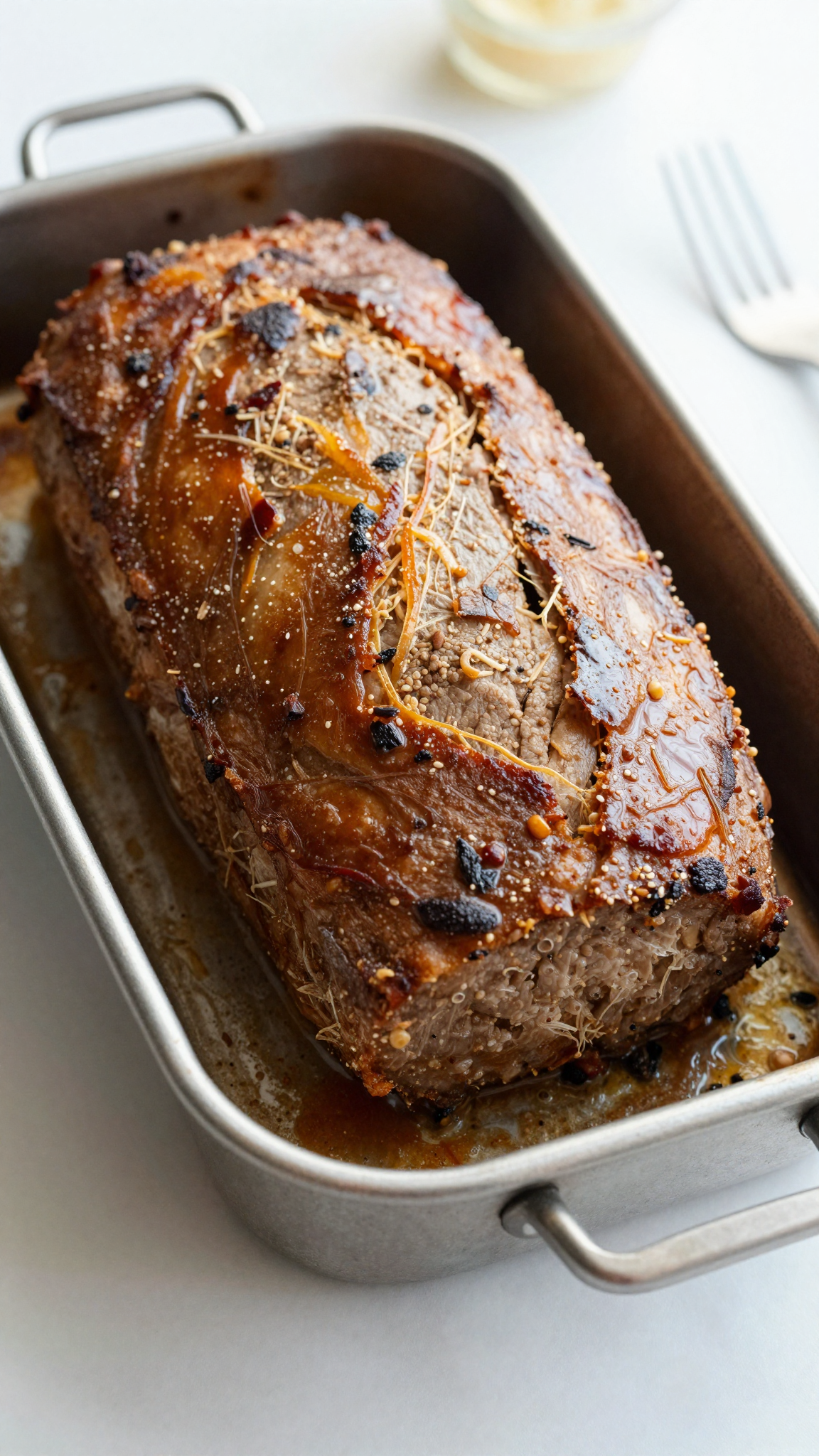 Overhead glazed meatloaf fresh from the oven