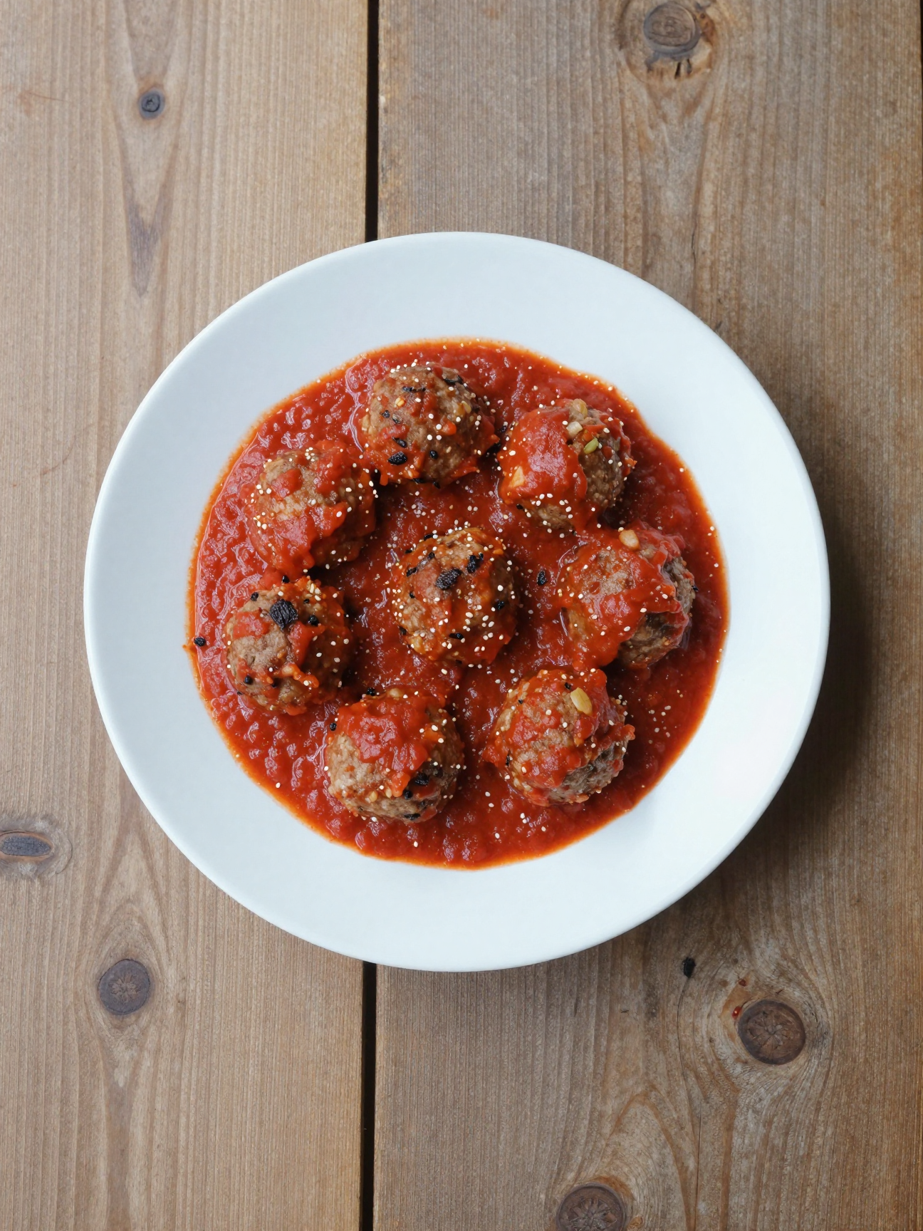 Italian meatballs simmering in marinara sauce
