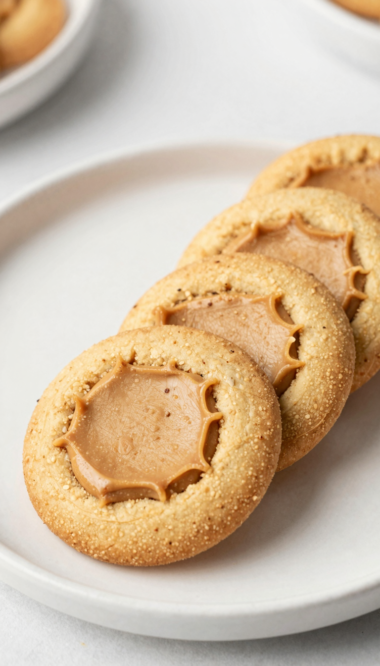 Overhead plate of peanut butter cookies
