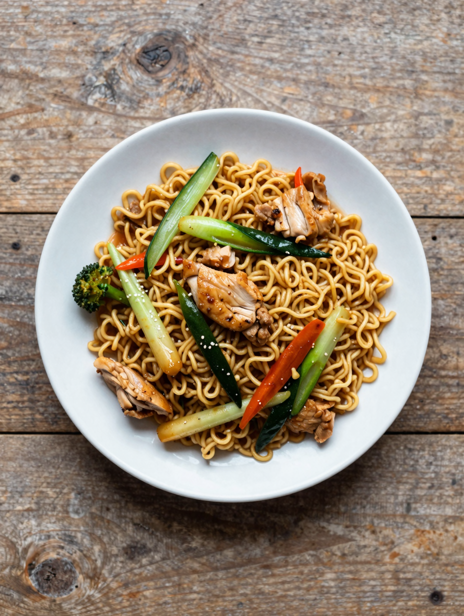 Ramen noodle stir fry with chicken and vegetables